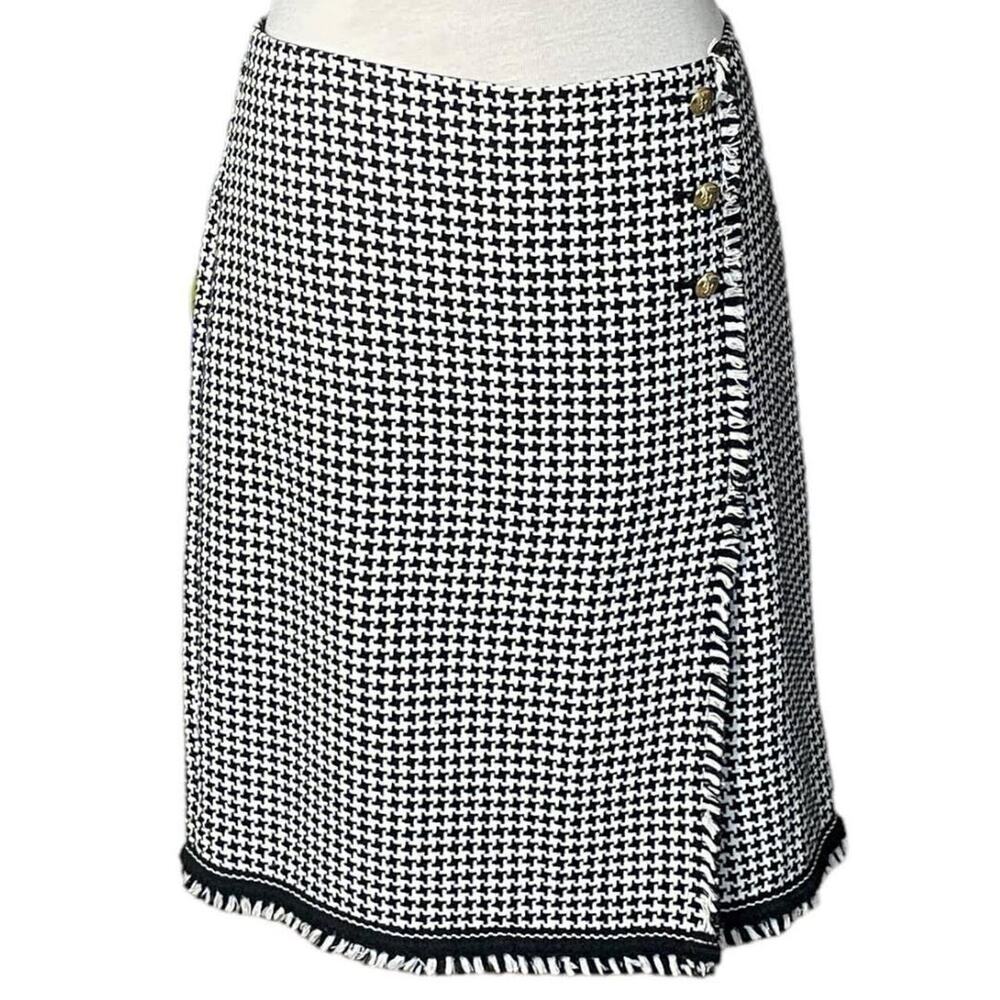 Talbots Designer Houndstooth Fringe Faux Wrap Pencil Skirt Size 16 NEW!!!